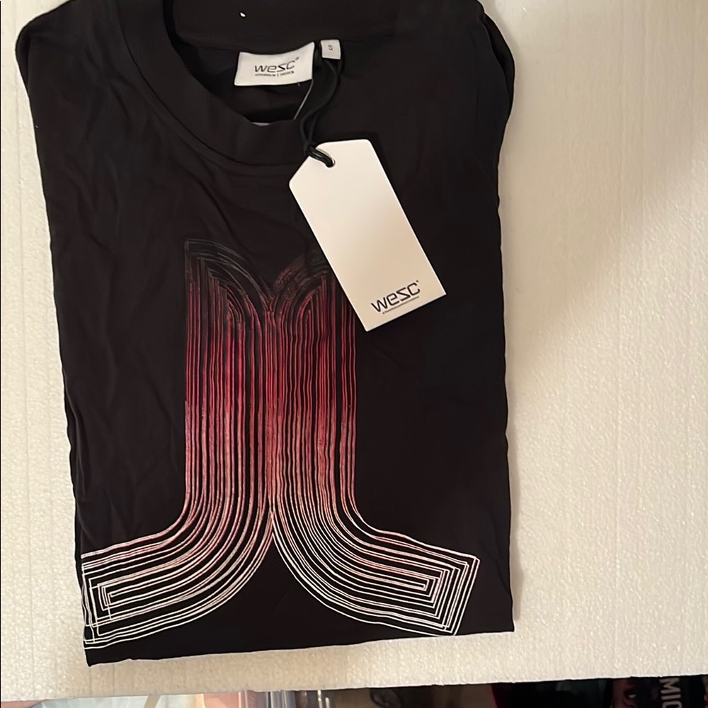 WESC Black Graphic T-Shirt, icon line gradient, Small, new with tags.